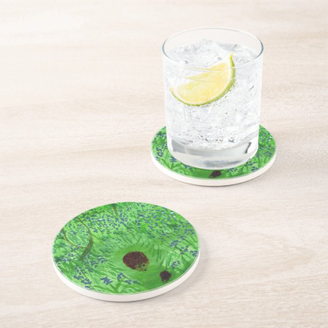 Bluebell Igels Spring Woodland Sandstein Untersetzer (Seite)