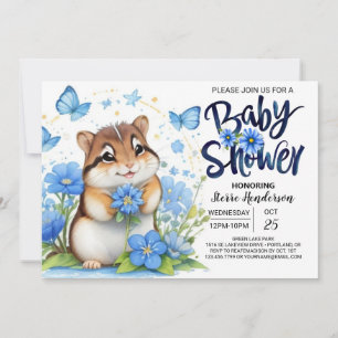 Bluebell Whimsy Chipmunk Blue Boy Baby Dusche Einladung