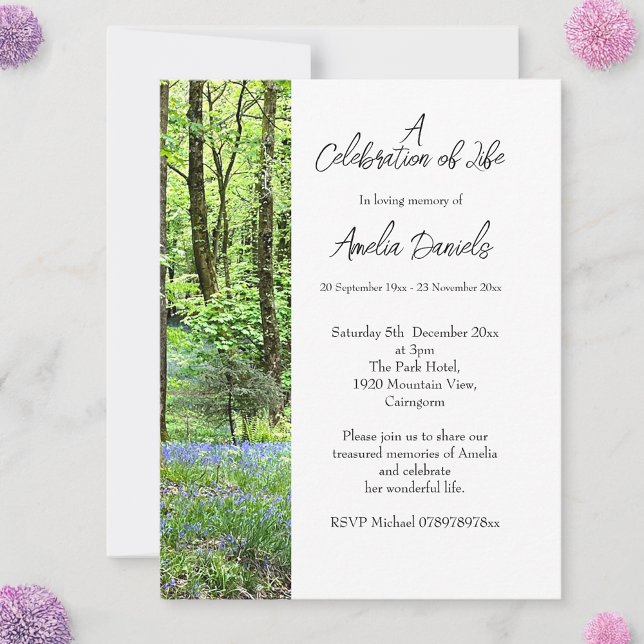 Bluebell Wood Celebration of Life Card Einladung (Woodland burial Celebration of Life Cards)