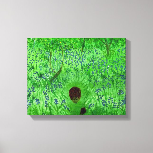 Bluebell Wood Igel Malen Frühlingswald Leinwanddruck (Vorderseite)