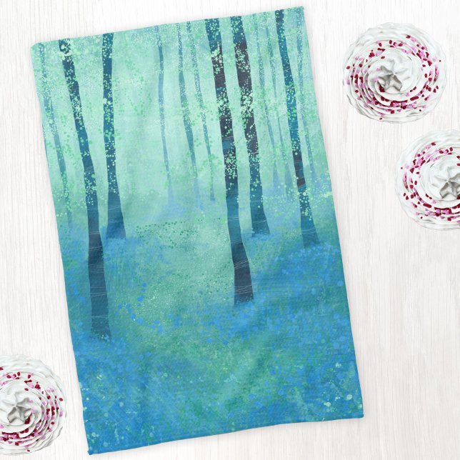 Bluebell Woodland Geschirrtuch (Bluebell forest woodland landscape art kitchen tea towel)