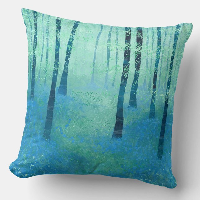 Bluebell Woodland Kissen (Bluebell woods landscape art throw pillow for forest lovers)