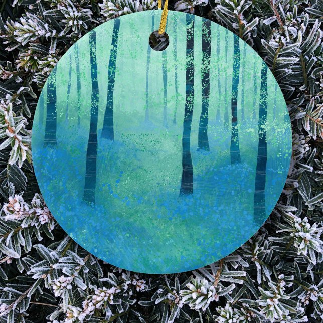 Bluebell Woodland Malerei Keramik Ornament (Bluebell woodland forest landscape art Christmas ornament)