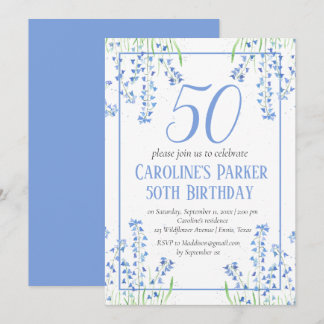 Bluebells 50. Geburtstag Blue Floral Botanical Einladung