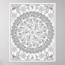 Bluebells and Vines Mandala Adulting Coloring Poster