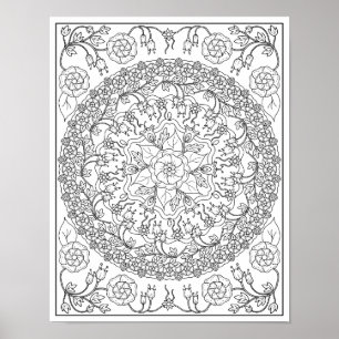 Bluebells and Vines Mandala Adulting Coloring Poster