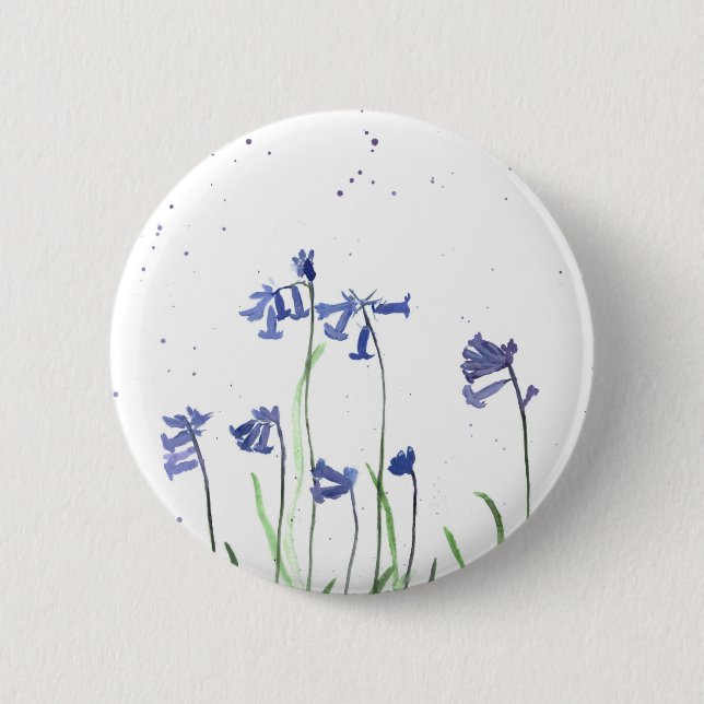 Bluebells Aquarell Blaue Blumen Natur Button (Vorderseite)