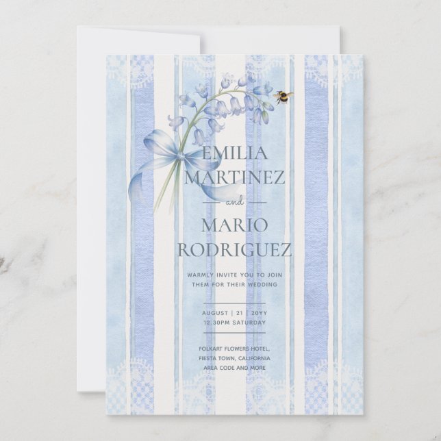 Bluebells & Bees Heritage Hive Studio Wedding Einladung (Vorderseite)