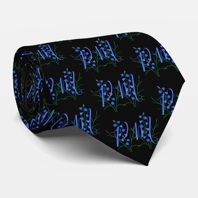 Bluebells Black Monogram Neck Tie Krawatte (Gerollt)