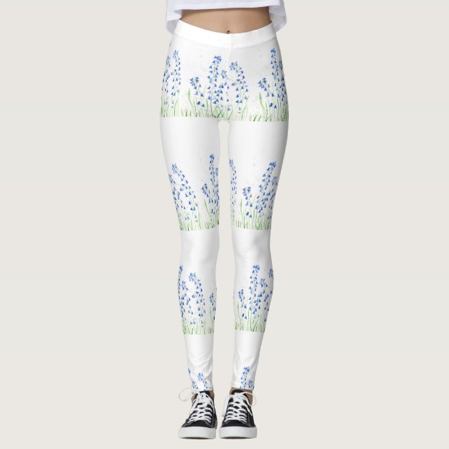 Bluebells blaue bläserne Blume Vintages Muster Leggings (Vorderseite)