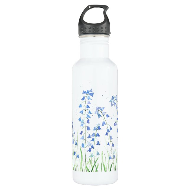 Bluebells Blaue Blume Wasserfarbe Natur Edelstahlflasche (Vorderseite)