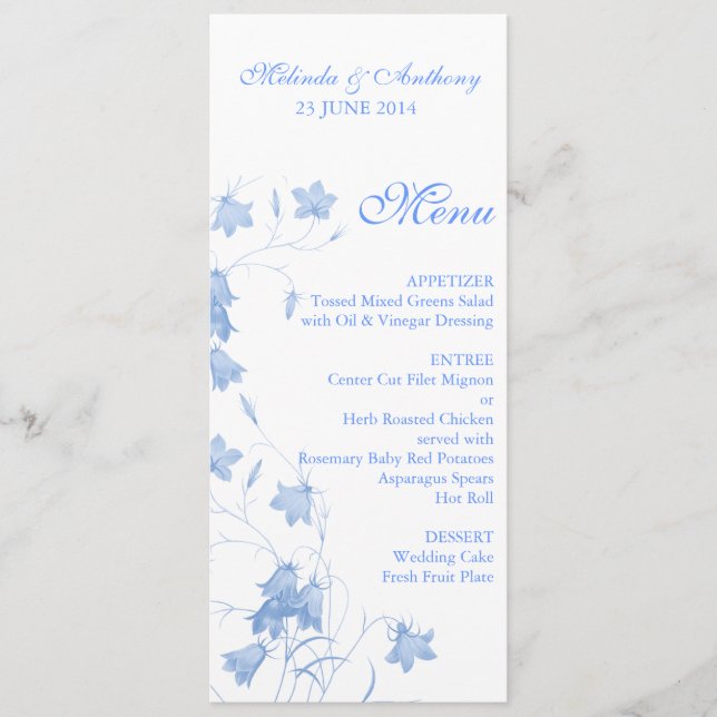 Bluebells - blaues Menü Menükarte (Vorderseite)