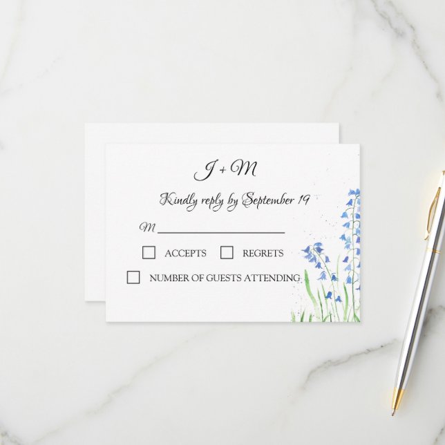 Bluebells Blue Floral Rustikale Wildblumen UAWG RSVP Karte (Vorderseite/Rückseite Beispiel)