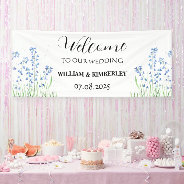 Bluebells Blue Flowers Rustic Elegante Wedding Banner (Party)