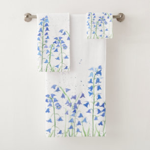 Bluebells Blume Wasserfarbenwald Badhandtuch Set