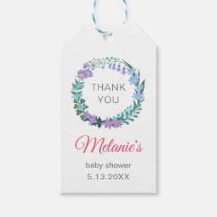 Bluebells Greenery Wreath Baby Dusche Vielen Dank Geschenkanhänger