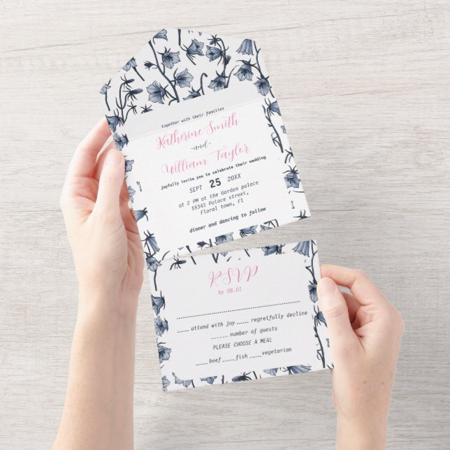 Bluebells, Harebells, Blumen All In One Einladung (Abreißen)