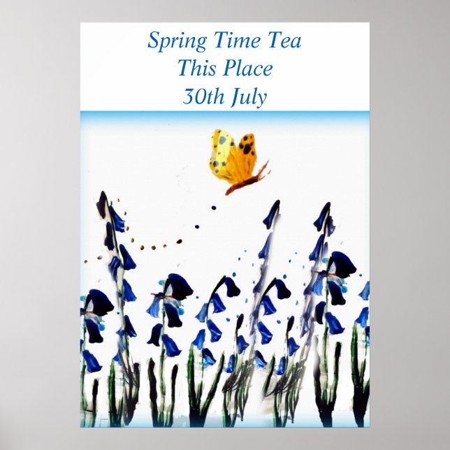 Bluebells Schmetterling Blumenart Poster (Vorne)
