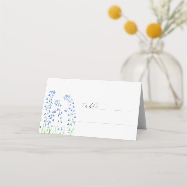 Bluebells Watercolor Blue Blume Floral Wedding Platzkarte (Vorderseite)