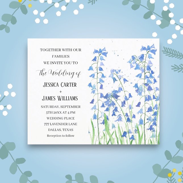Bluebells Watercolor Blue Floral Elegante Hochzeit (Von Creator hochgeladen)