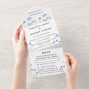Bluebells Watercolor Blue Floral UAWG Wedding All In One Einladung