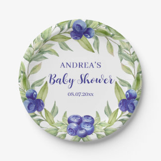 Blueberries and Greenery Foliage Baby Shower Paper Pappteller