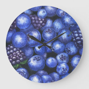 Blueberries BlackBerry Watercolor Seamless Patt Große Wanduhr