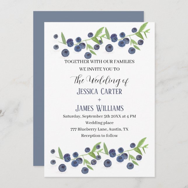 Blueberries Blueberry Frucht WasserfarbenWedding Einladung (Vorne/Hinten)