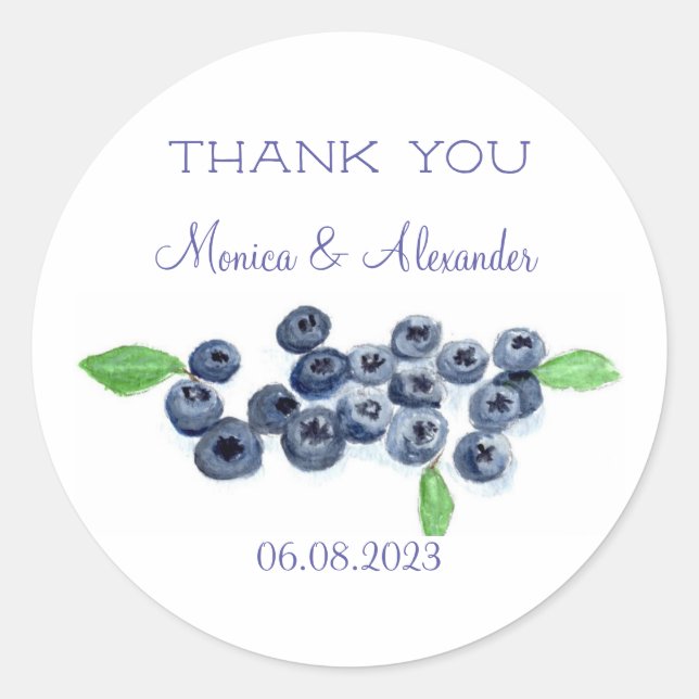 Blueberries Blueberry Fruits Wedding Vielen Dank Runder Aufkleber (Vorderseite)