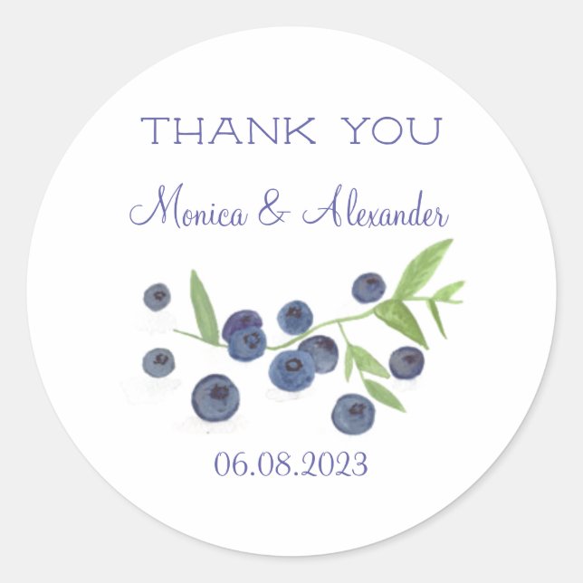 Blueberries Blueberry Fruits Wedding Vielen Dank Runder Aufkleber (Vorderseite)