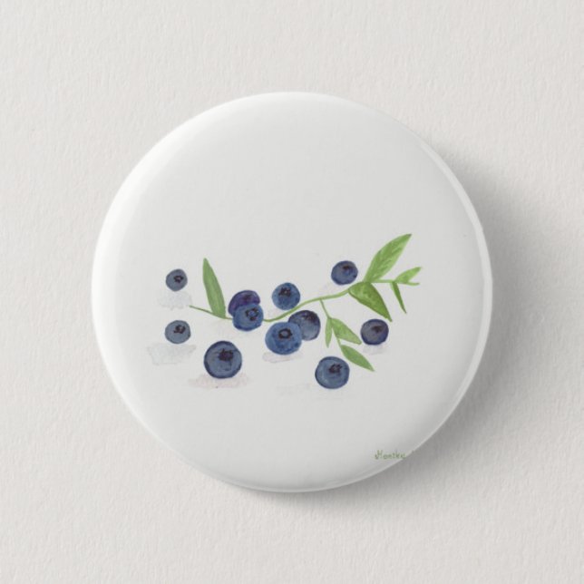 Blueberries Frucht Küche Aquarell rustikale Lebens Button (Vorderseite)