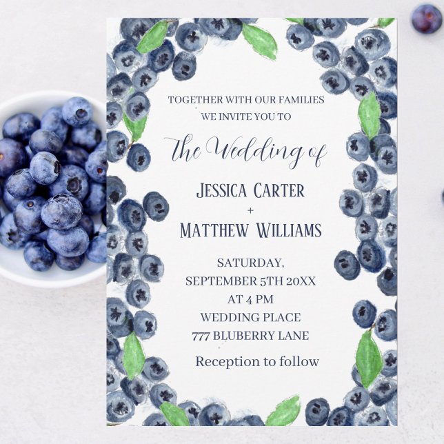 Blueberries Frucht Watercolor Boho Wedding Einladung (Von Creator hochgeladen)