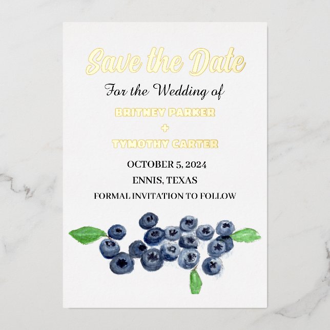 Blueberries Fruchtwasser Foto QR Code Hochzeit Folieneinladung (Vorderseite)