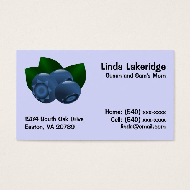 Blueberries Mommy Contact Info Card (Vorderseite)