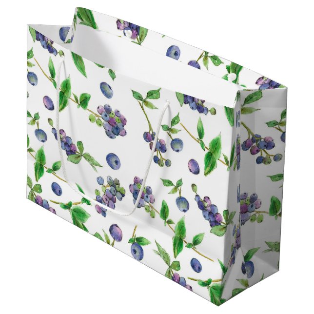 Blueberries Summer Frucht Watercolor Große Geschenktüte (Vorderseite Schrägansicht)