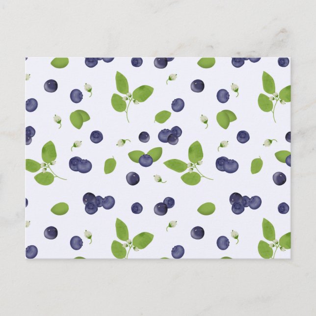 Blueberries Watercolor Blueberry Blossoms Foliage Postkarte (Vorderseite)