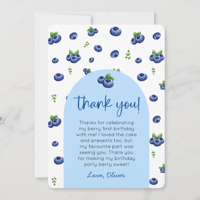 Blueberry 1. Geburtstag Foto Vielen Dank Einladung (Vorderseite)