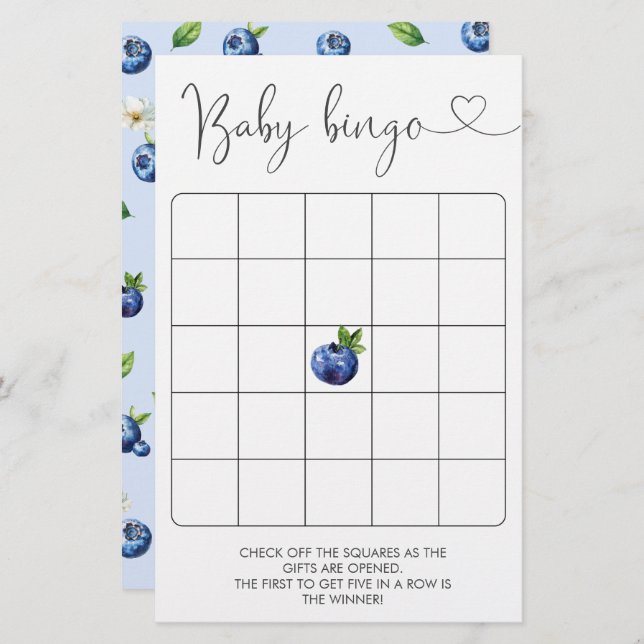 Blueberry Baby Dusche Bingo Spiel (Vorne/Hinten)