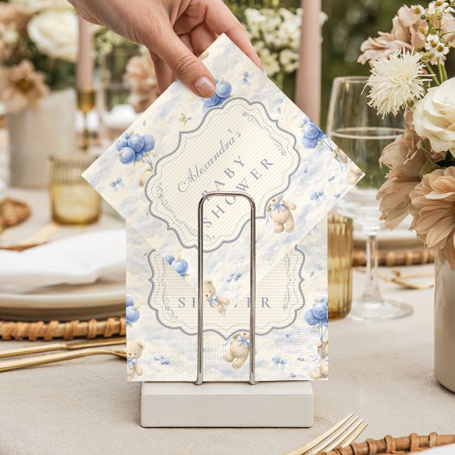 Blueberry Balloon Teddy Toile Baby Shower Serviette (Von Creator hochgeladen)