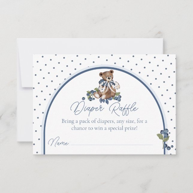 Blueberry Bear Baby Boy Shower Diaper Raffle Einladung (Vorderseite)