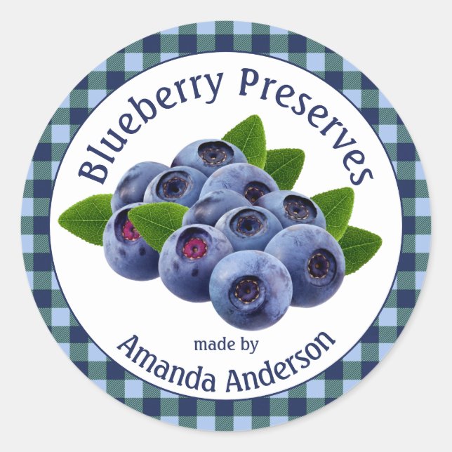 Blueberry behält Kariertes 3" Circle Food Label be Runder Aufkleber (Vorderseite)