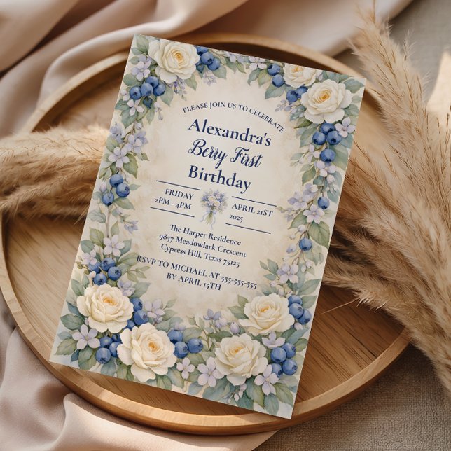 Blueberry Berry Botanical 1st Birthday Einladung (Von Creator hochgeladen)