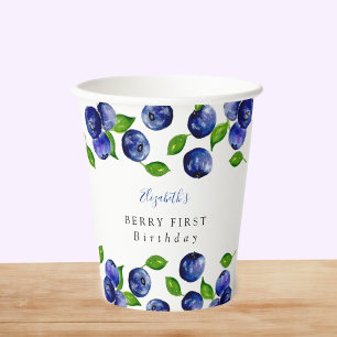 Blueberry Berry Erster Geburtstag Wasserfarbe Nied Pappbecher