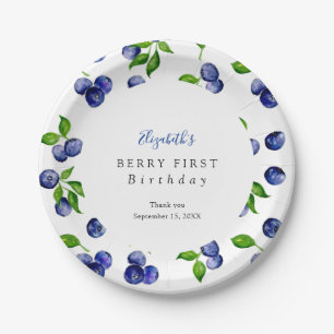 Blueberry Berry Erster Geburtstag Wasserfarbe Nied Pappteller