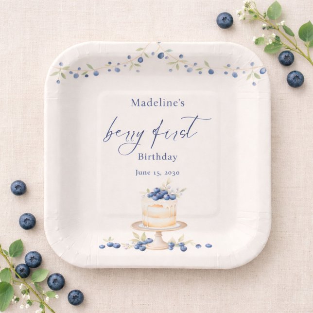 Blueberry Berry First Birthday Cake Pappteller (Von Creator hochgeladen)
