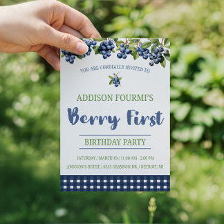 Blueberry, Berry First Birthday Party Einladung