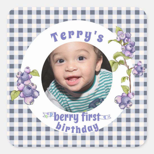 Blueberry Berry First Birthday Square Sticker (Vorderseite)