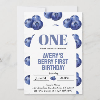 Blueberry Berry First Girl 1. Geburtstag Einladung