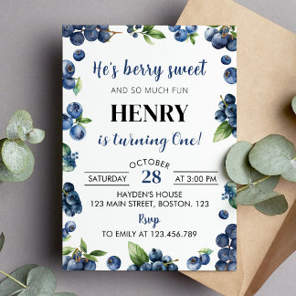 Blueberry Berry Sweet 1. Geburtstag Einladung