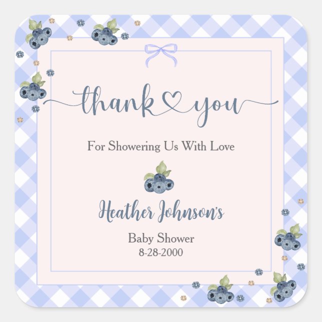 Blueberry Berry Sweet Baby Boy Baby Dusche Quadratischer Aufkleber (Vorderseite)